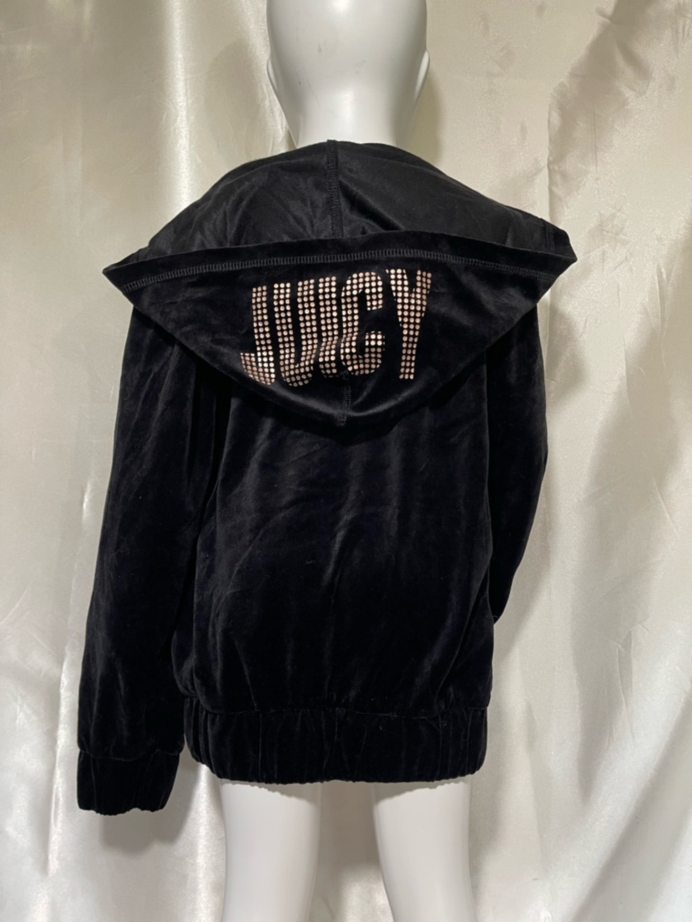 Juicy Couture “Y2K” Black Velour Hooded Jacket with Rhinestone Logo